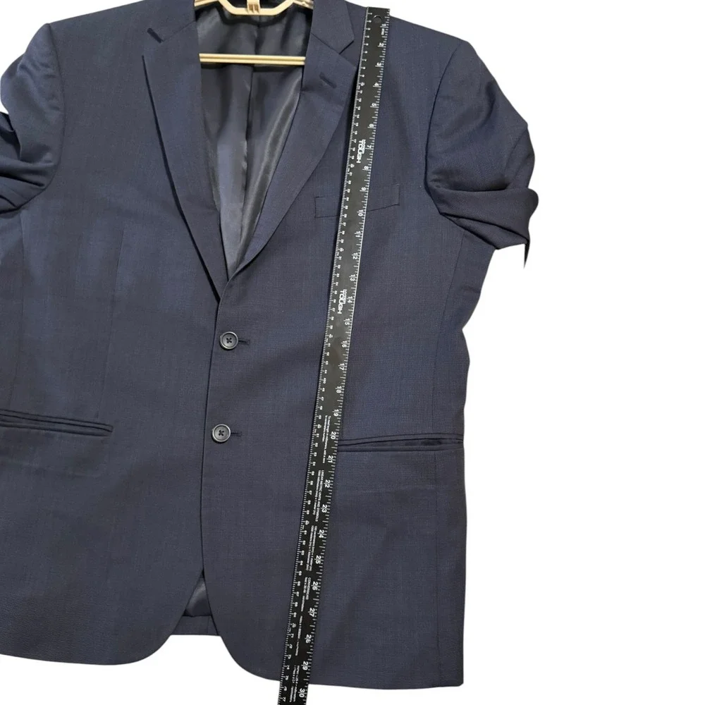 Pronto‎ Uomo Mens 44 Short Navy Blue 100% Wool 2 Button Blazer Suit Jacket
